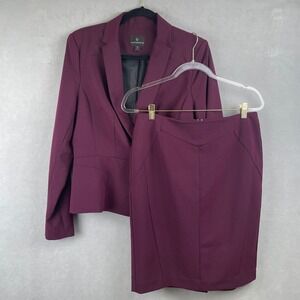 VTG Worthington Wmn Power Suit Set Plum Burgundy Blazer 12 Pencil Skirt 8 Formal